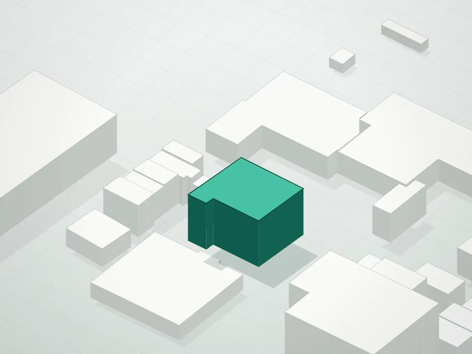 3D massing drawing of 288 Water Street Condominium and neighboring buildings