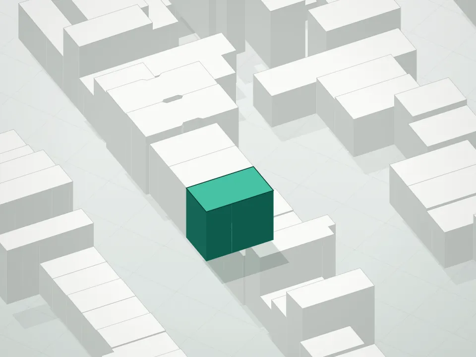 3D massing drawing of 85 Douglass Street Condominium and neighboring buildings