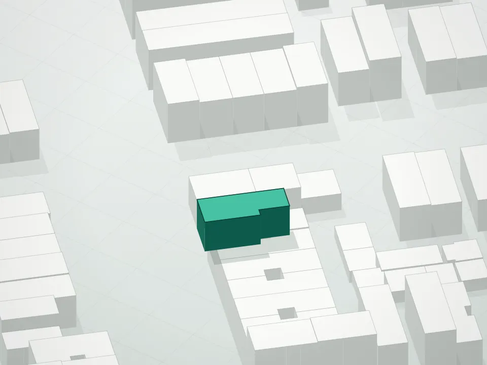3D massing drawing of 23-05 24th Avenue Condominium and neighboring buildings