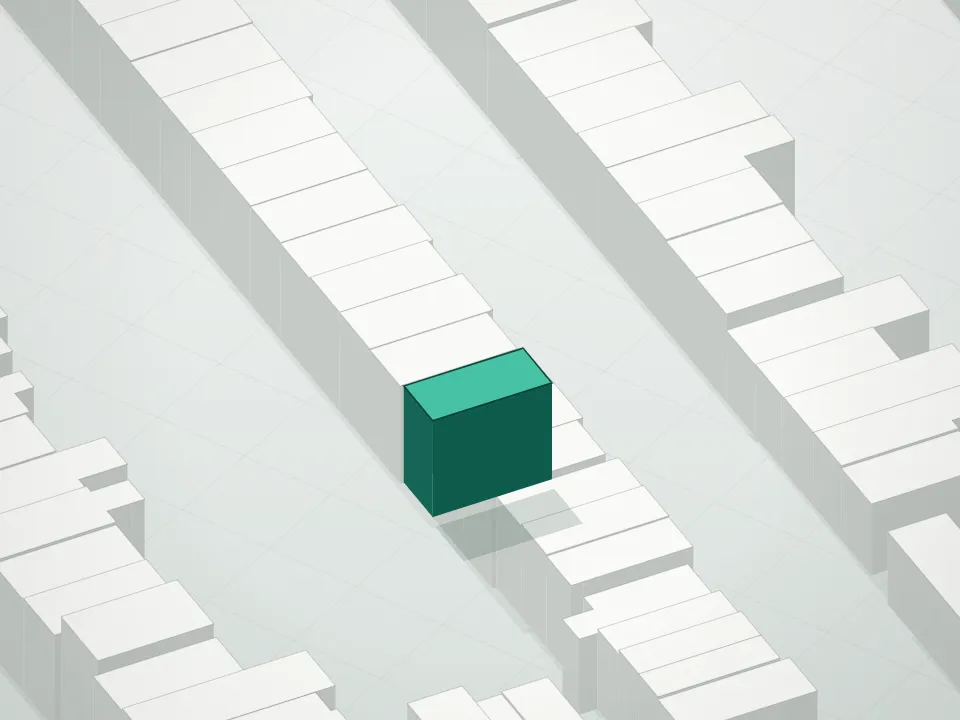 3D massing drawing of 404 Degraw Street Condominium and neighboring buildings