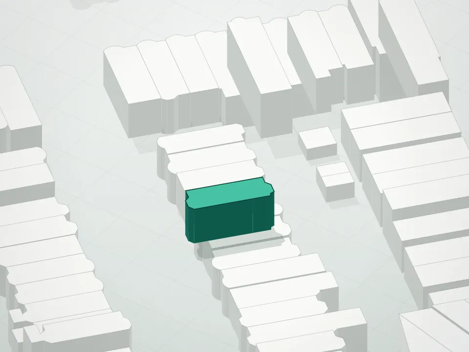 3D massing drawing of 1121 49th Street Condominium and neighboring buildings