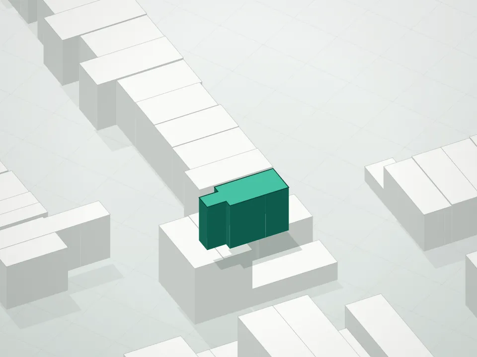 3D massing drawing of 58 Butler Street Condominium and neighboring buildings