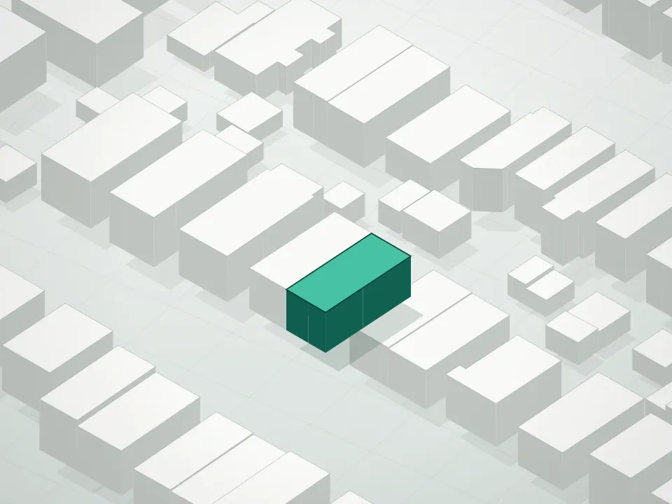 3D massing drawing of Century Tower Condominium and neighboring buildings