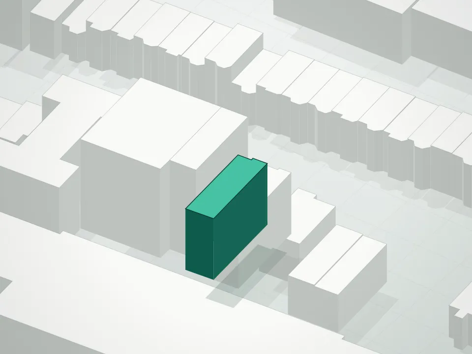 3D massing drawing of 256 Winthrop Street Condominium and neighboring buildings