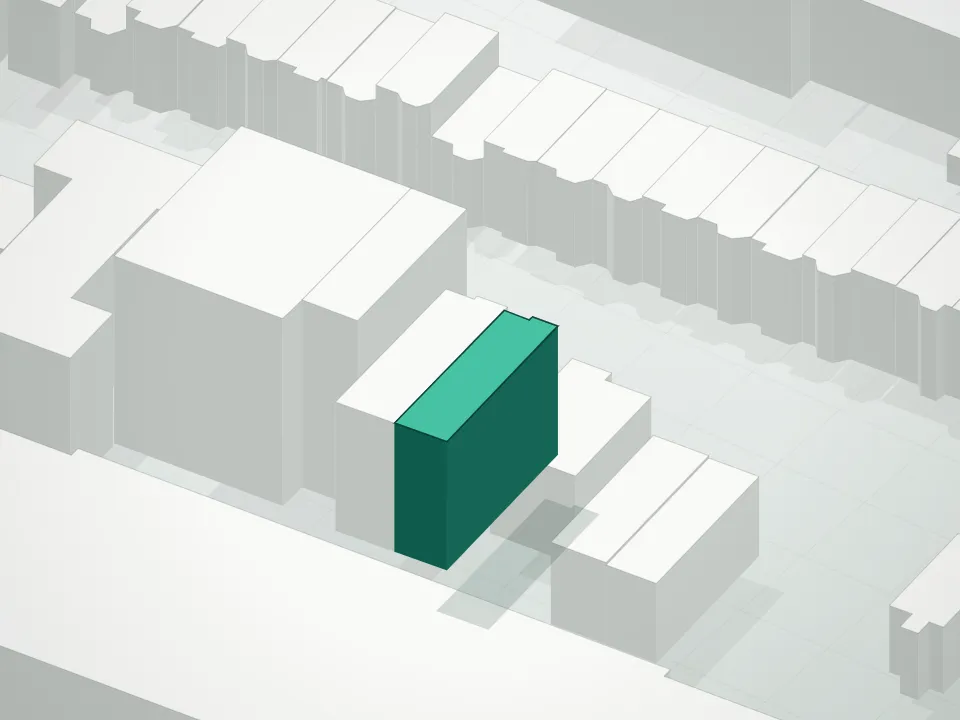 3D massing drawing of 258 Winthrop Street Condominium and neighboring buildings