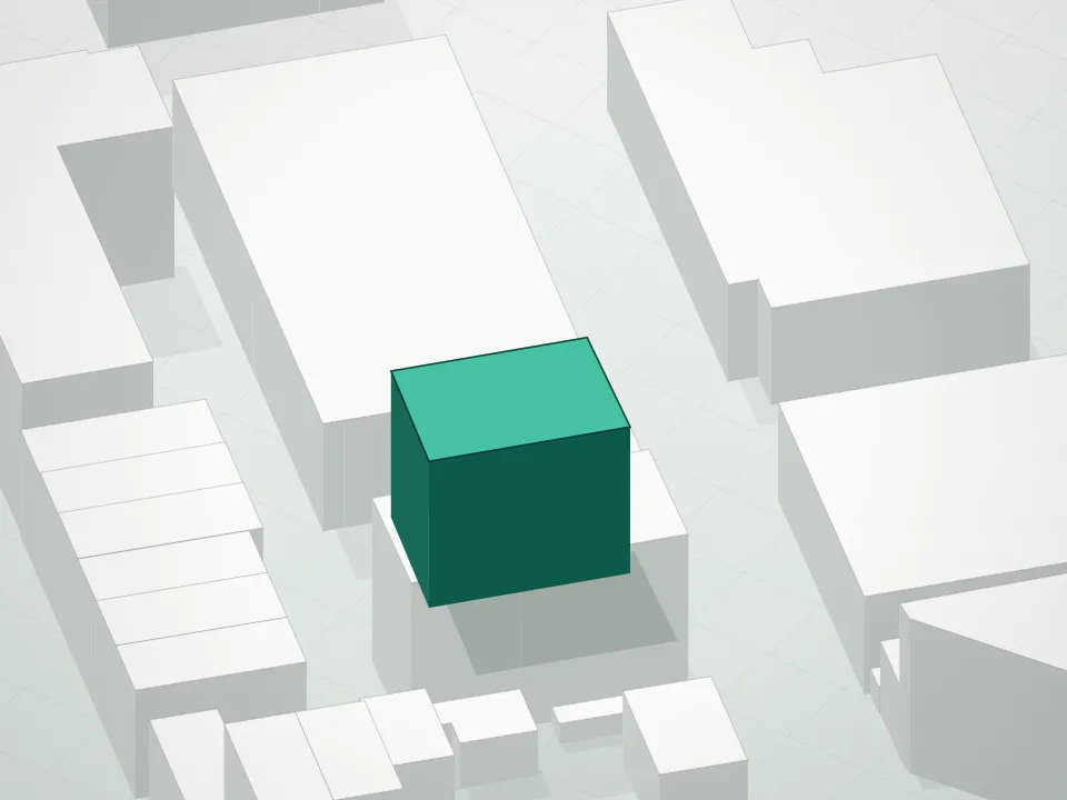 3D massing drawing of 256 North 9th Street Condominium and neighboring buildings