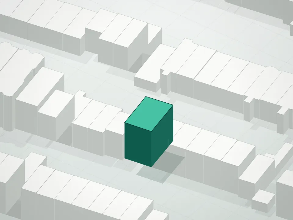 3D massing drawing of 689 Quincy Street Condominium and neighboring buildings