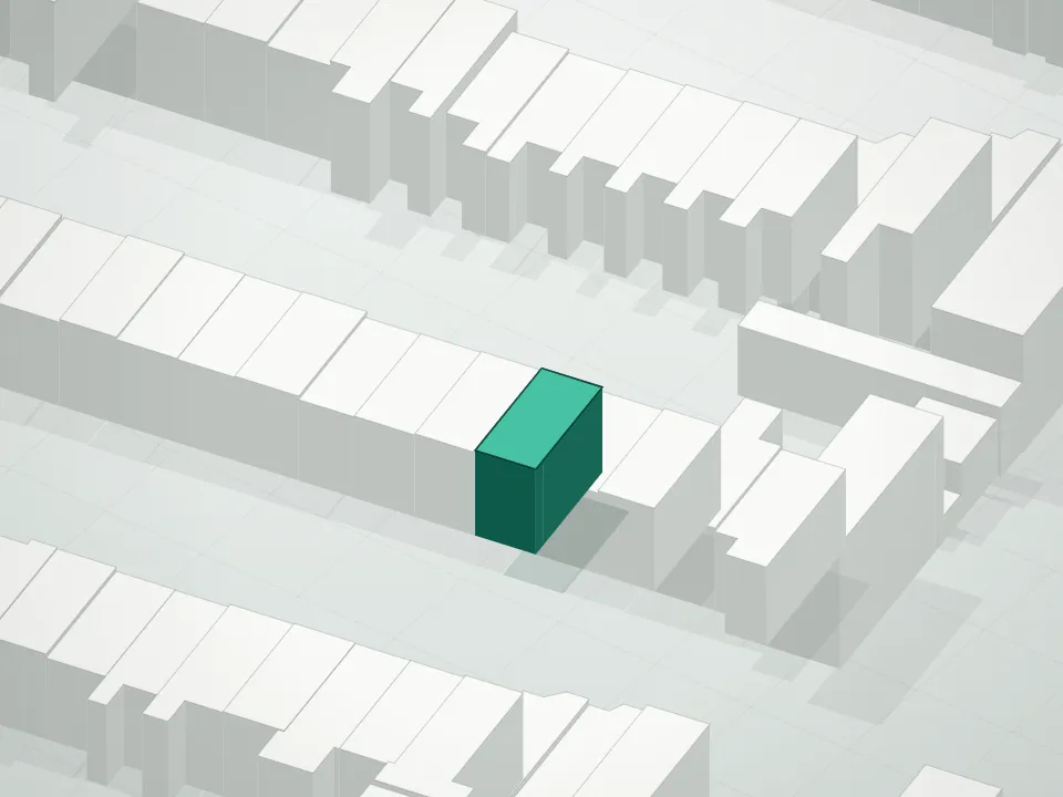 3D massing drawing of 571 Macdonough Condominium and neighboring buildings