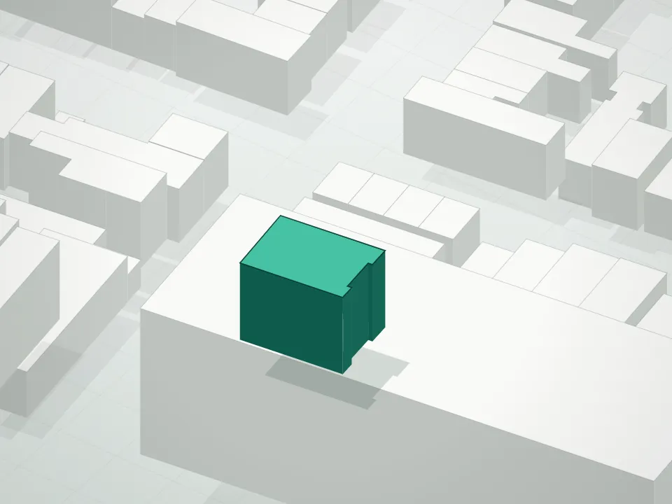 3D massing drawing of 490 Lorimer Street Condominium and neighboring buildings