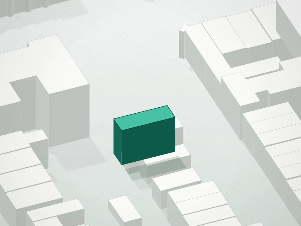 3D massing drawing of 266 7th Street Condominium and neighboring buildings