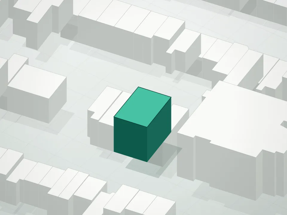 3D massing drawing of 107 Madison Street Condominium and neighboring buildings