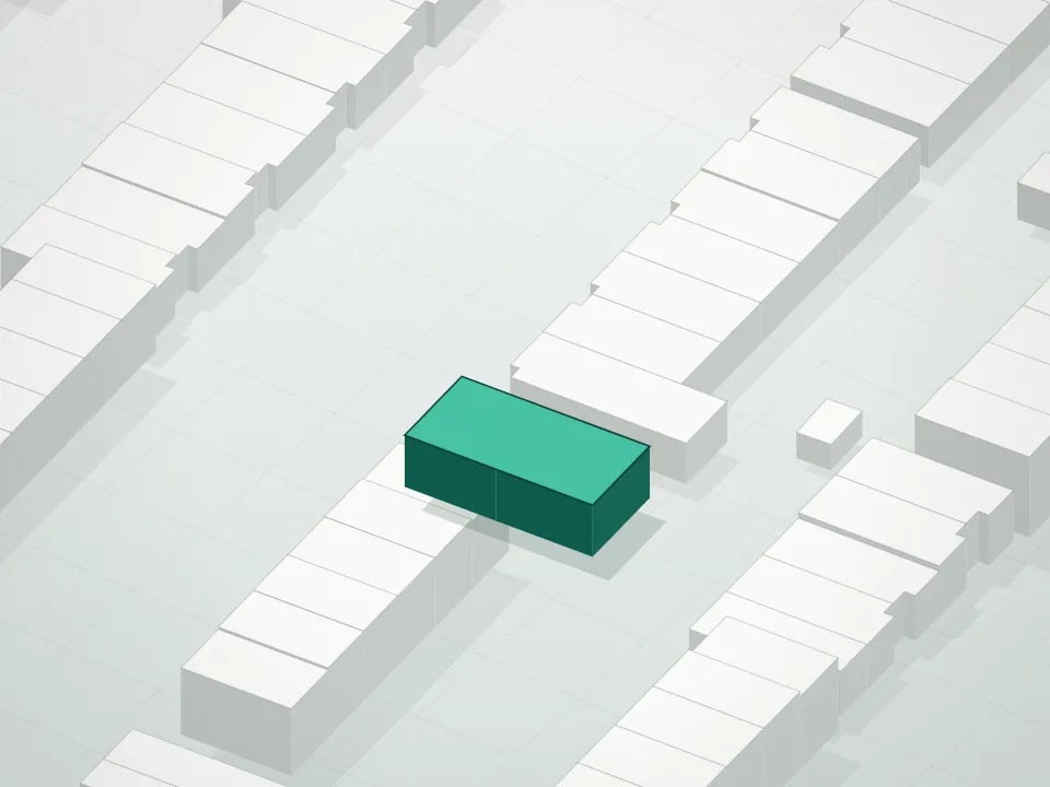 3D massing drawing of 1433 East 52 Street Condominium and neighboring buildings