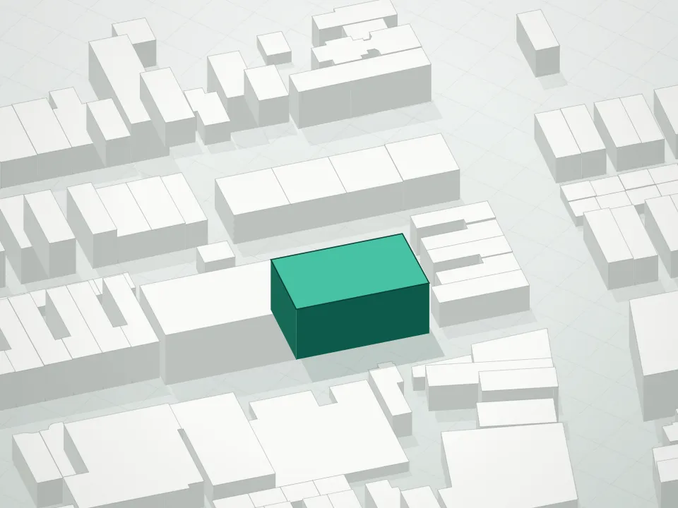 3D massing drawing of 1671 Summerfield Street Condominium and neighboring buildings