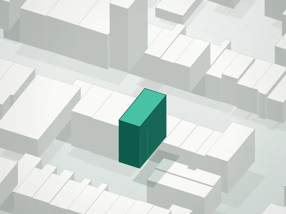 3D massing drawing of 676 Halsey Street Condominium and neighboring buildings