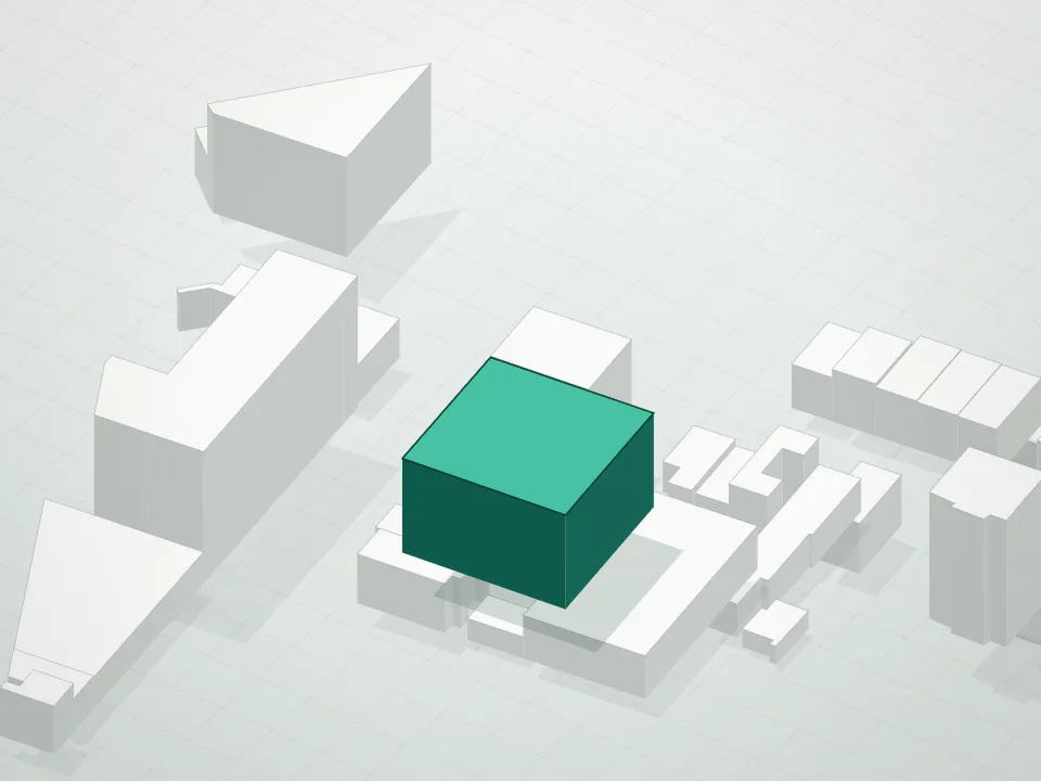 3D massing drawing of 526 Union Avenue Condominium and neighboring buildings
