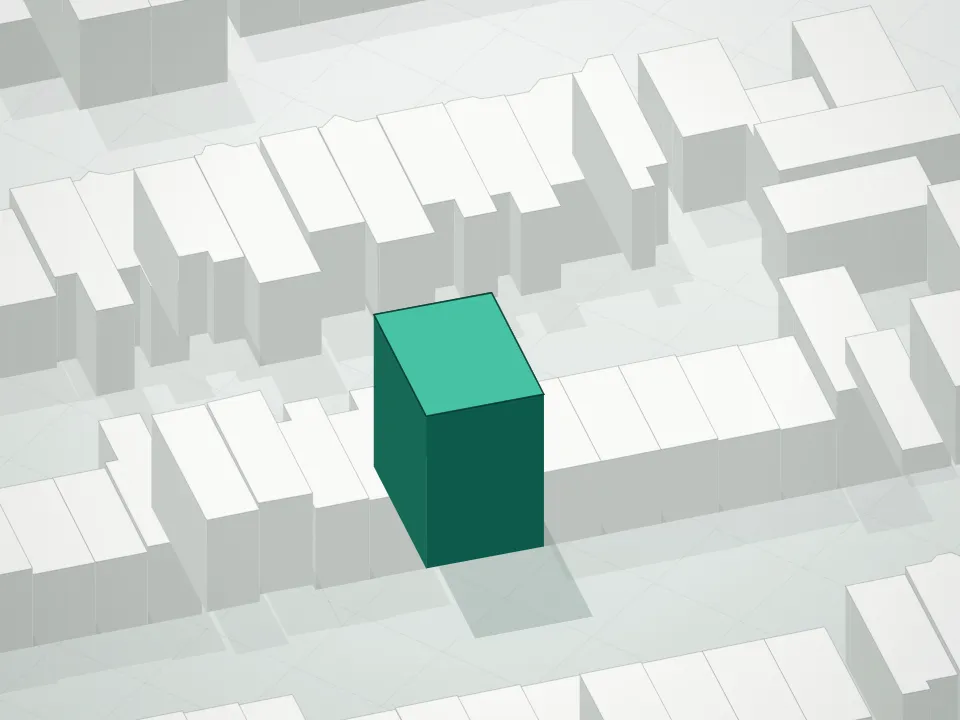 3D massing drawing of R & Y Cornelia Condominium and neighboring buildings
