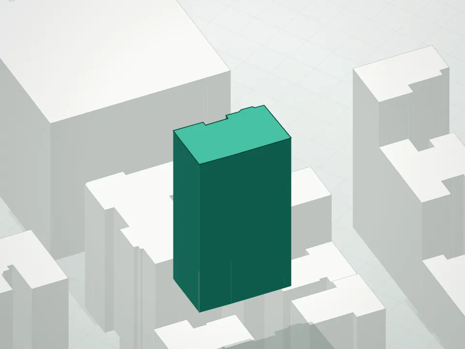 3D massing drawing of 1165 Madison Avenue Condominium and neighboring buildings