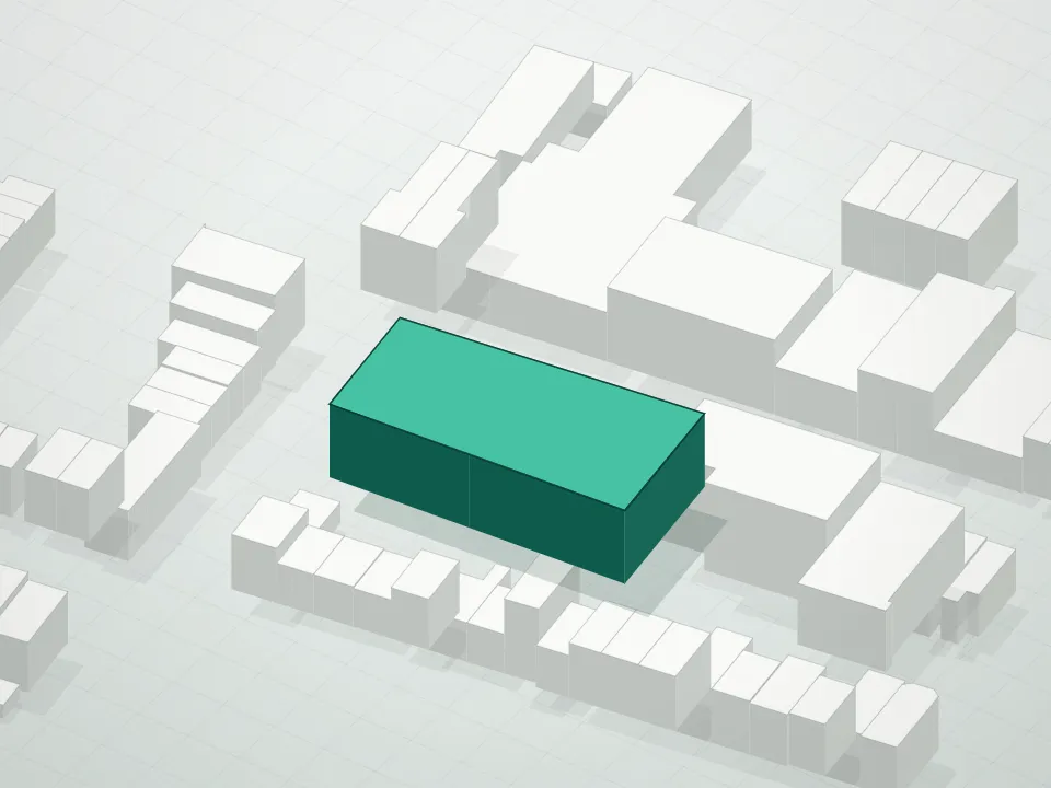 3D massing drawing of 10 Quincy Street Condominium and neighboring buildings