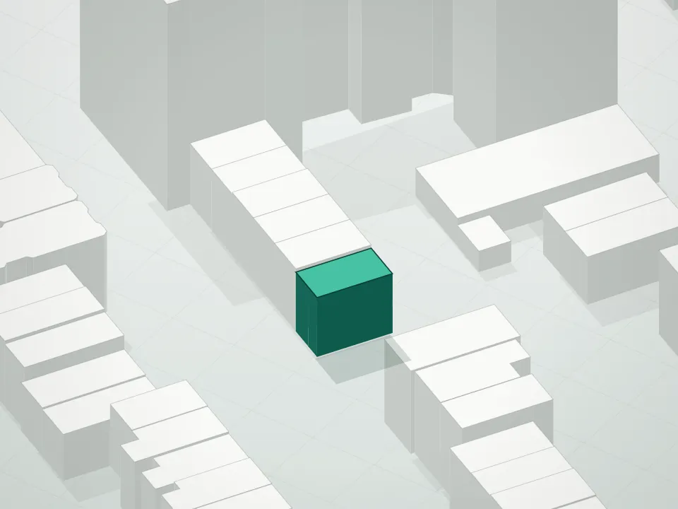 3D massing drawing of 617 Warren Street Condominium and neighboring buildings