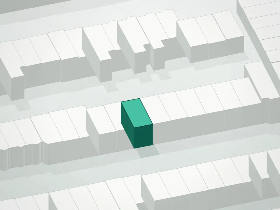 3D massing drawing of 151 Weirfield Street Condominium and neighboring buildings