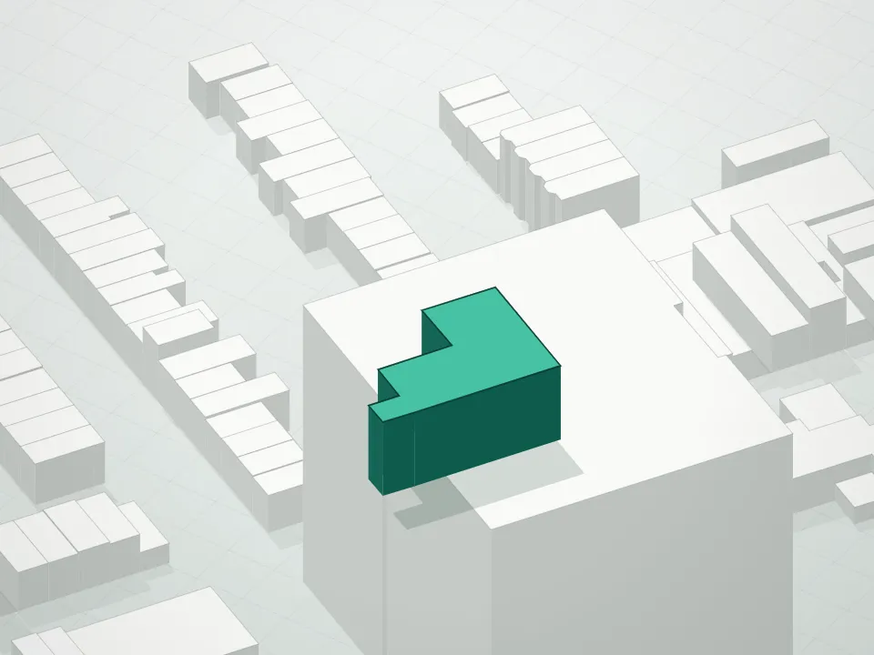 3D massing drawing of Degraw Gardens Condominium and neighboring buildings