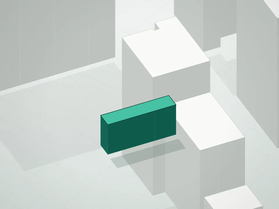 3D massing drawing of Faith Condominium and neighboring buildings