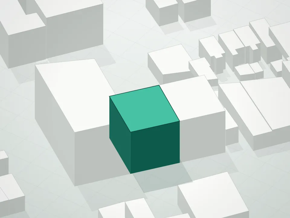 3D massing drawing of Novo Lic and neighboring buildings