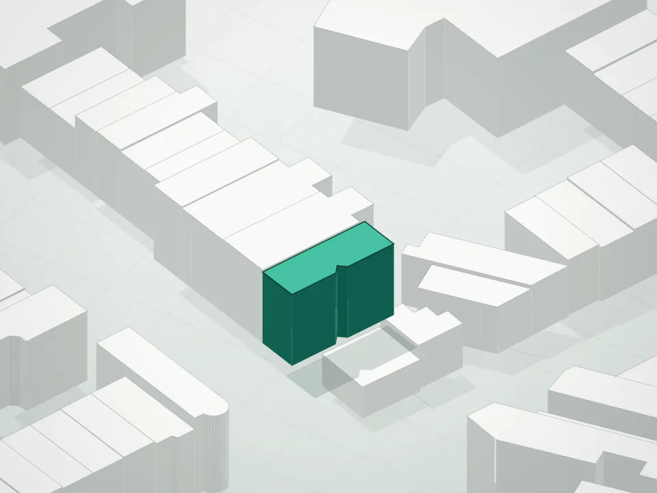3D massing drawing of 309 Prospect Place Condominium and neighboring buildings