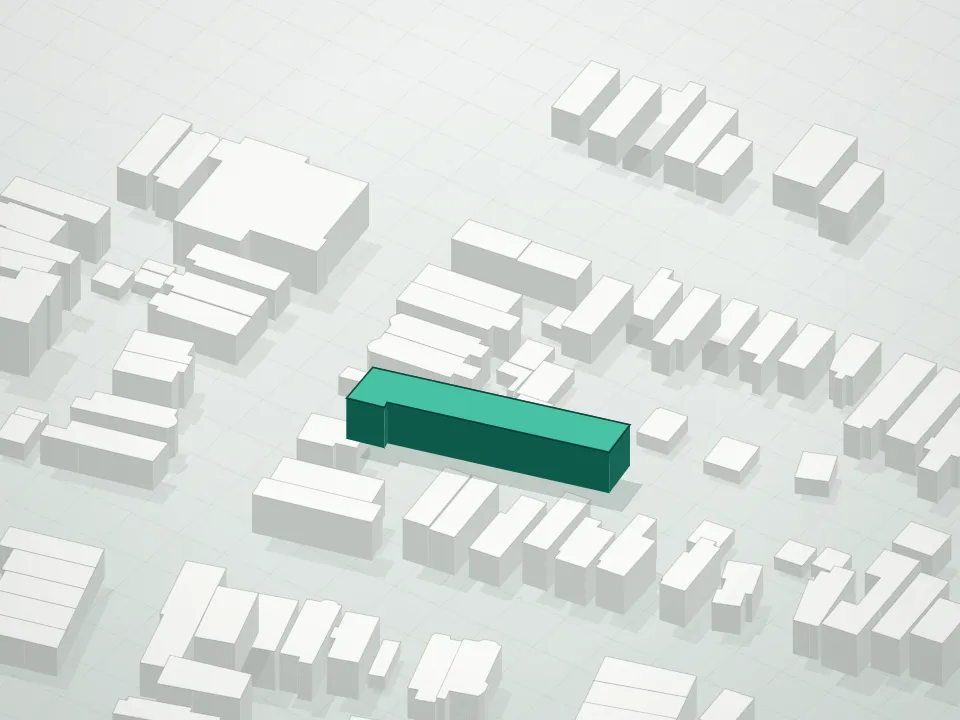 3D massing drawing of 103 Condominium and neighboring buildings