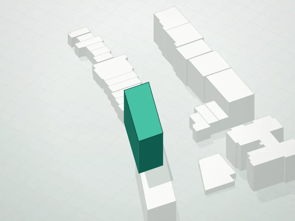 3D massing drawing of Luxury Austin Condominium and neighboring buildings