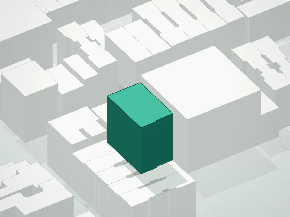 3D massing drawing of 66 Clinton Condominium and neighboring buildings