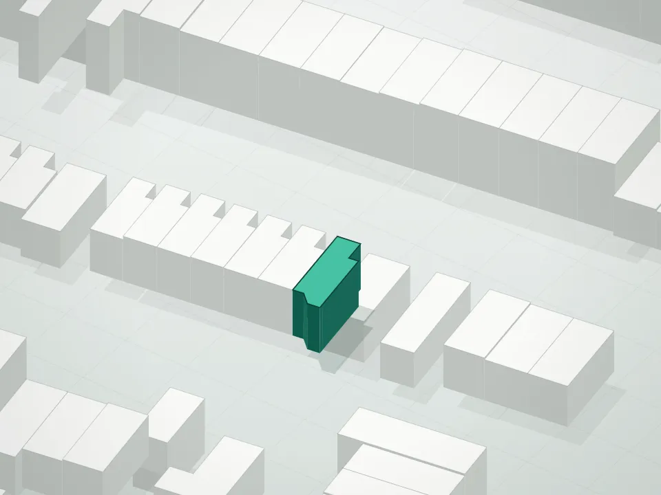 3D massing drawing of 545 Lexington Townhouses Condominium and neighboring buildings