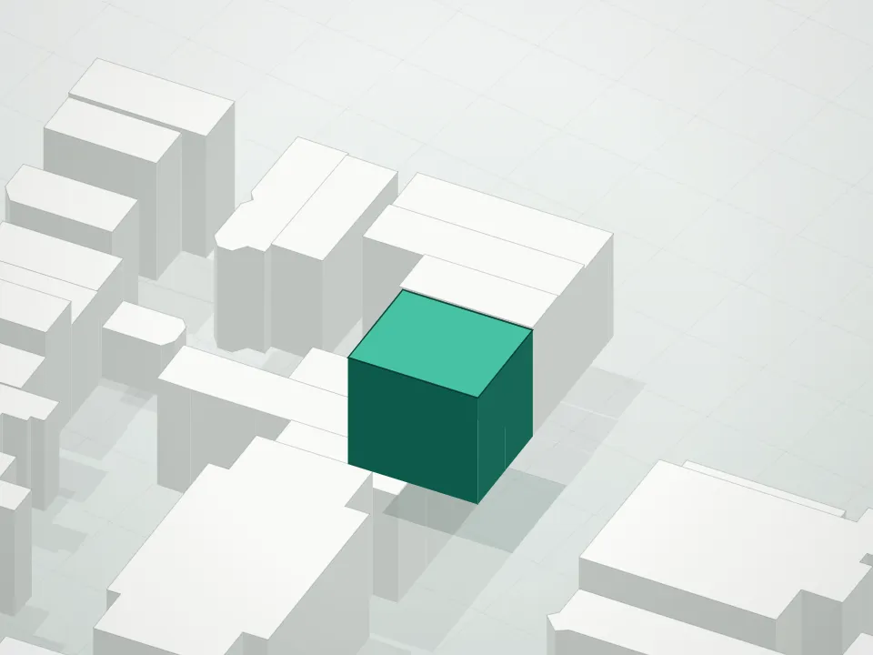 3D massing drawing of 1230 Bedford Avenue Condominium and neighboring buildings