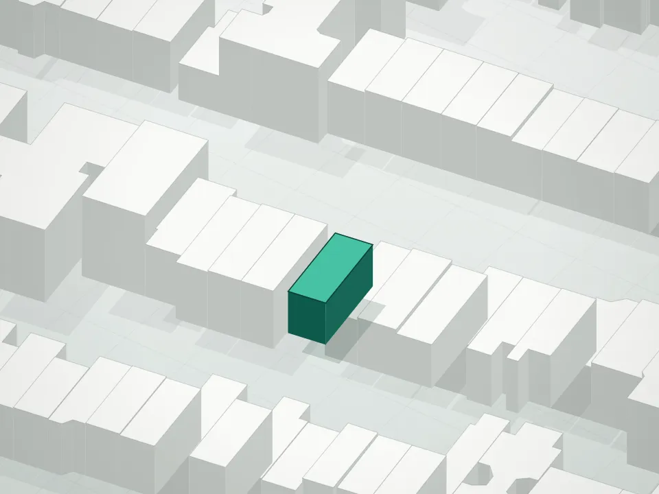 3D massing drawing of 682 Hancock Street Condominium and neighboring buildings