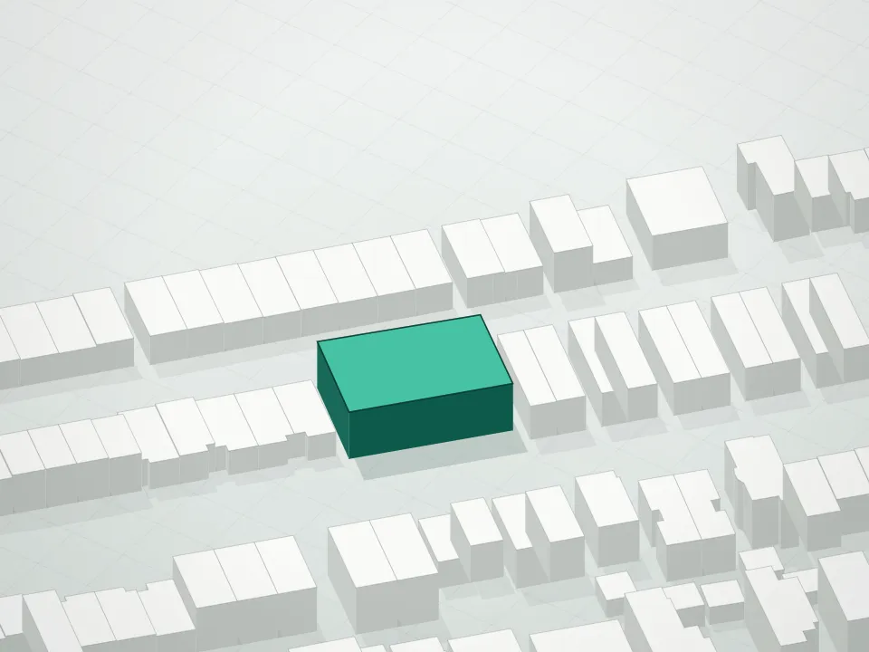 3D massing drawing of 210 Bay 7th Street Condominium and neighboring buildings