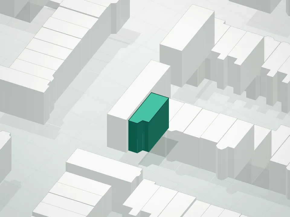 3D massing drawing of 569 Jefferson Condominium and neighboring buildings