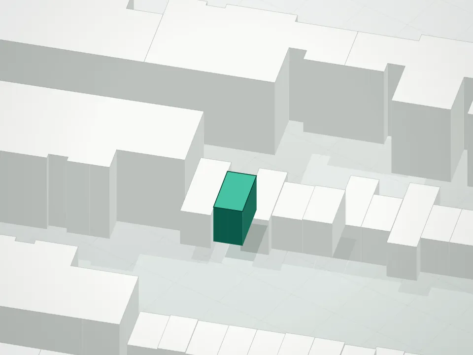 3D massing drawing of 105-25 65 Road Condominium and neighboring buildings