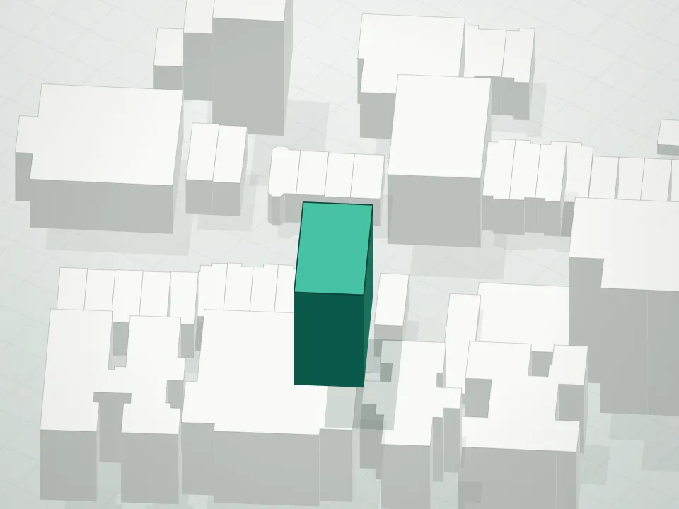 3D massing drawing of Alliance Tower Condominium and neighboring buildings