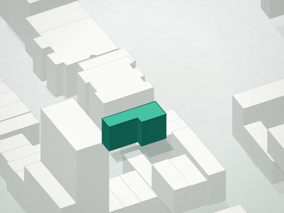 3D massing drawing of 350 Bergen Street Condominium and neighboring buildings