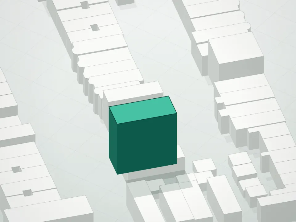 3D massing drawing of 867 53rd Street Condominium and neighboring buildings