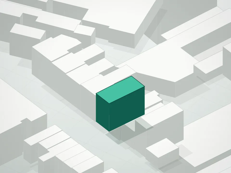 3D massing drawing of 349 Prospect Place Condominium and neighboring buildings