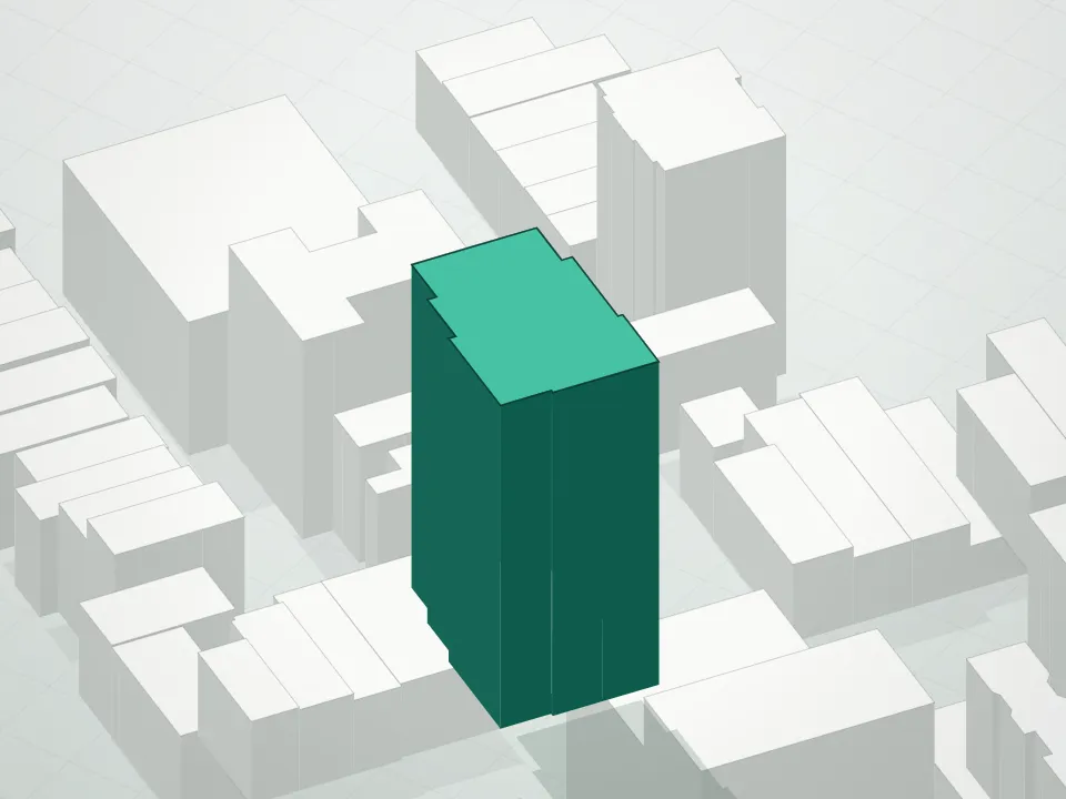 3D massing drawing of 300 W 30th Street Condominium and neighboring buildings