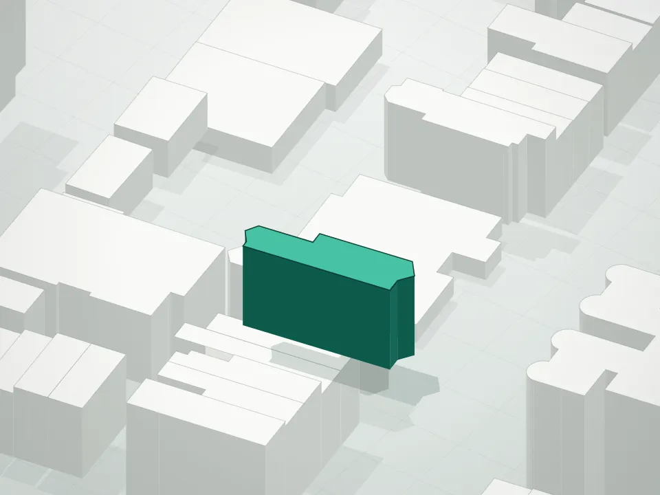 3D massing drawing of 388 Washington Avenue Condominium and neighboring buildings