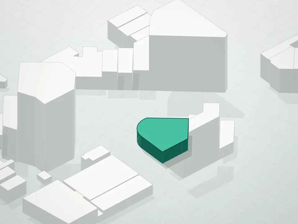 3D massing drawing of Anable Condominium and neighboring buildings