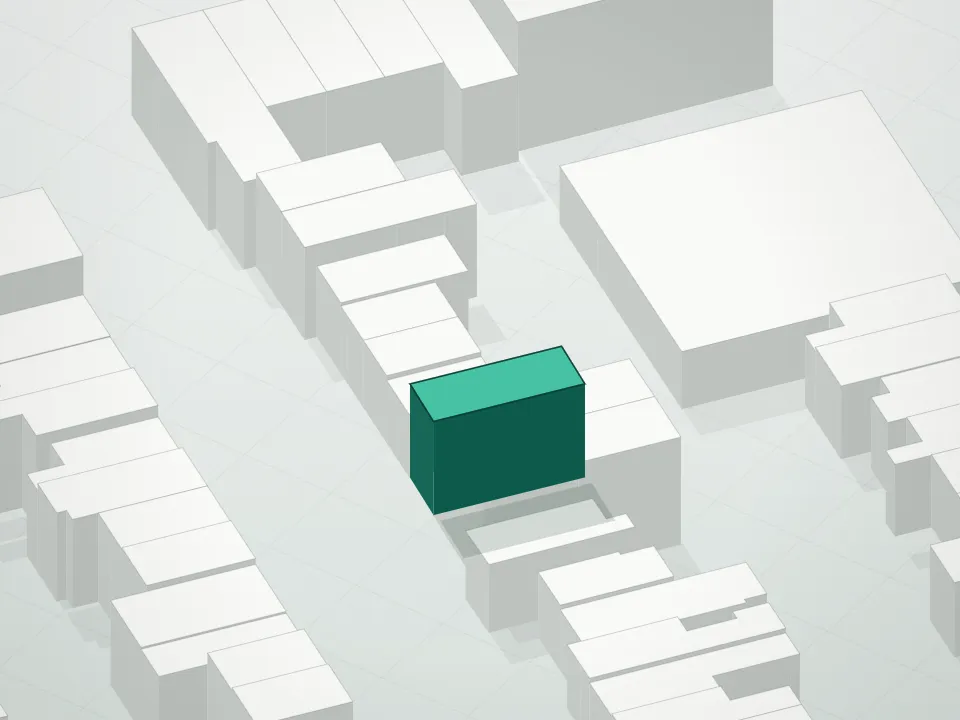 3D massing drawing of 145 14th Street Condominium and neighboring buildings