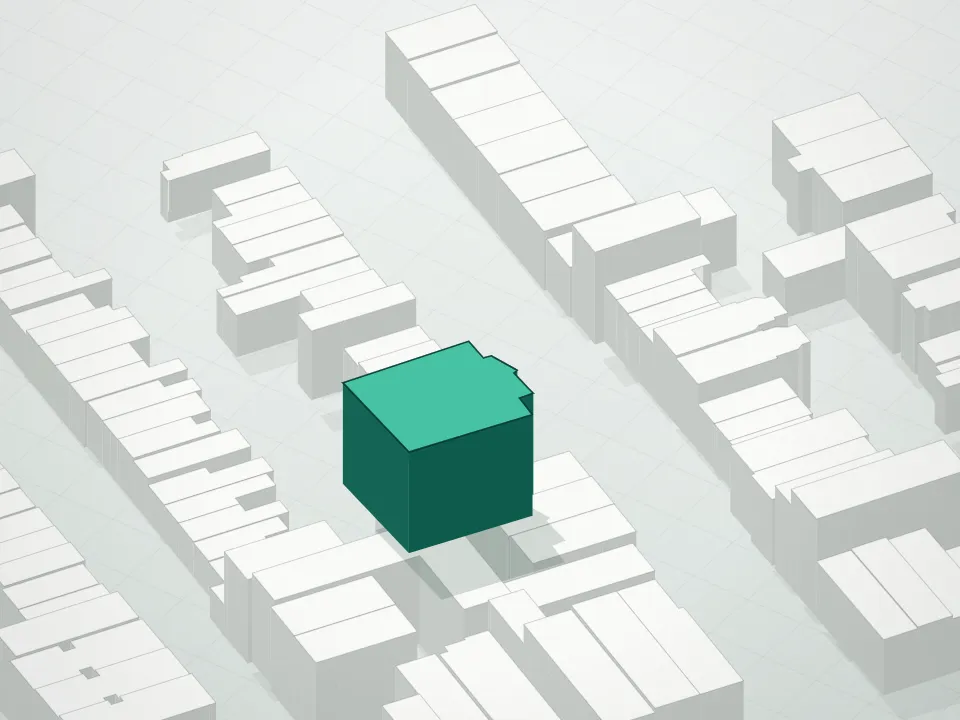 3D massing drawing of 670 Union Street Condominium and neighboring buildings