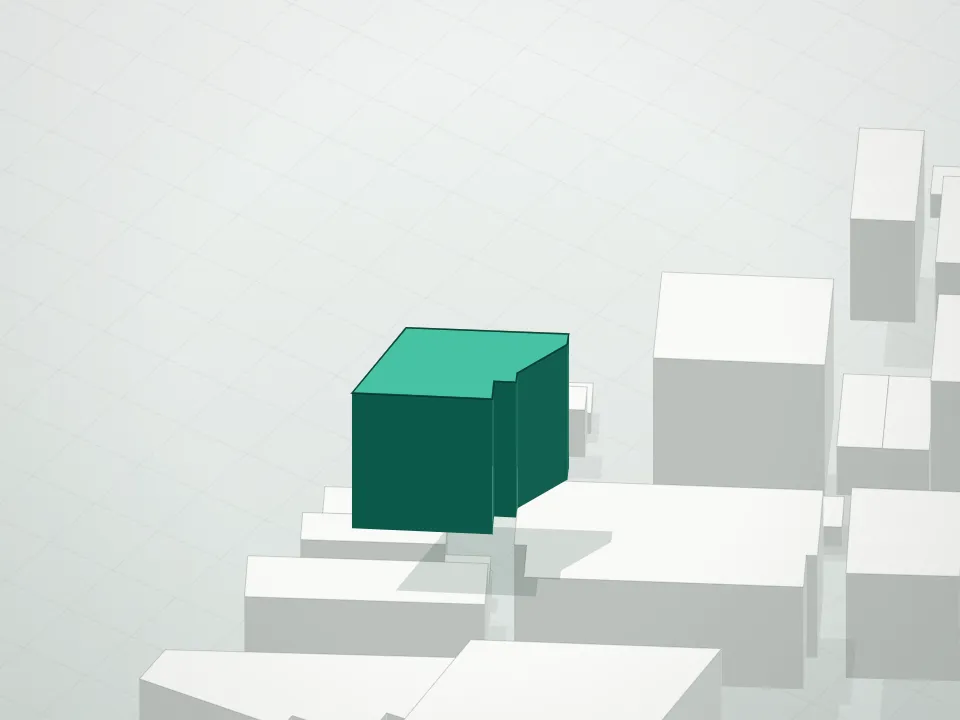3D massing drawing of 733 Ocean Parkway Condominium and neighboring buildings