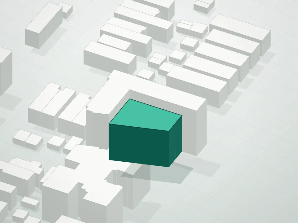3D massing drawing of 1406 Ocean Parkway Condominium and neighboring buildings