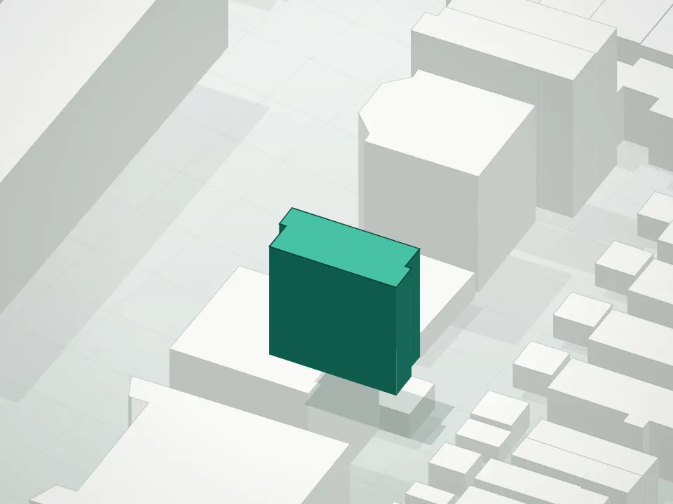 3D massing drawing of Aster Garden Condominium and neighboring buildings