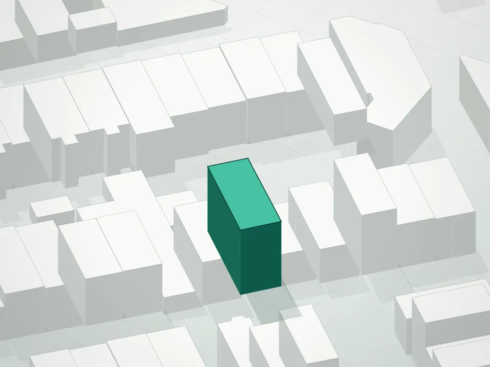 3D massing drawing of 373 Palmetto Street Condominium and neighboring buildings